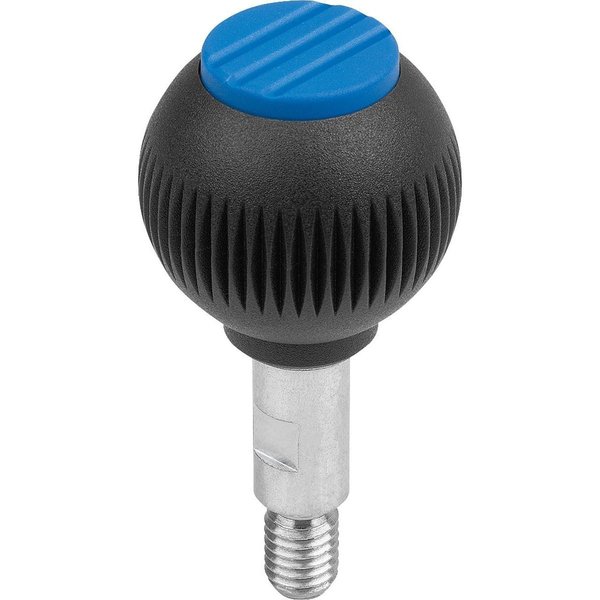 Kipp Spherical Knob Revolving Size:2, D1=32 D=M08X12, Plastic Black, Comp:Stainless, Cap:Blue K0254.02083